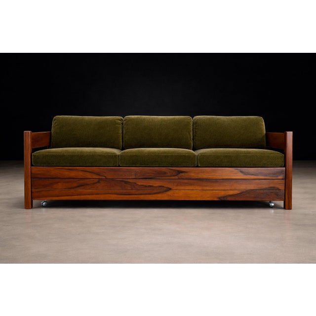 Brazilian Modern Two-in-One Rosewood Sofa & Daybed in Deep Olive Mohair, Celina For Sale - Image 13 of 16