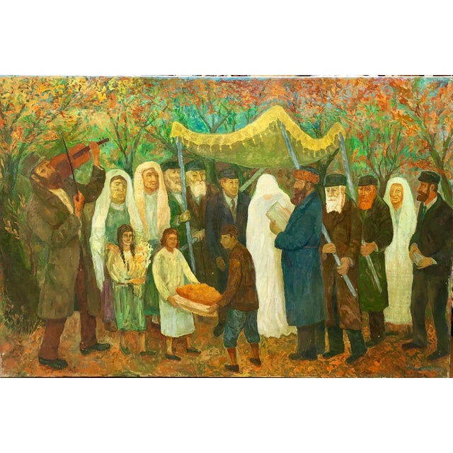Chaïm Goldberg, Large Judaica Oil Painting, Polish Jewish Wedding in the Shtetl Chaim Goldberg, 1993 For Sale In Miami - Image 6 of 7