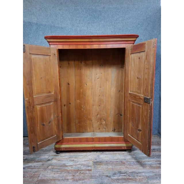 Alsatian polychrome wooden wardrobe – 19th century charming two-door wardrobe in painted wood, inspired by regional...