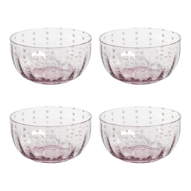Pescara White Dot Condiment Glass Bowls - Purple, Set of 4 For Sale