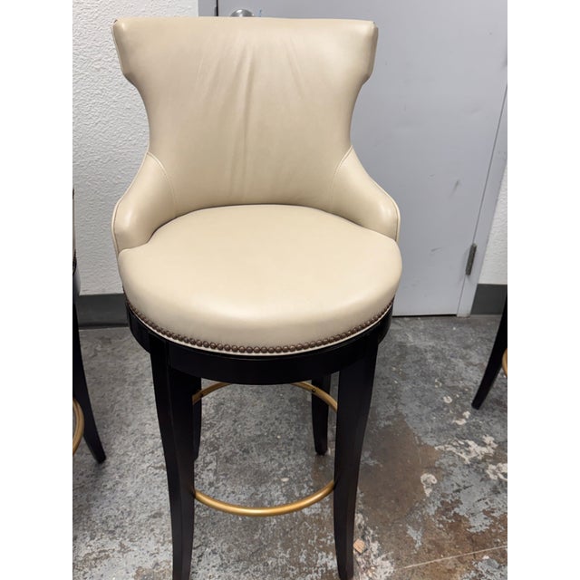 Animal Skin Century Furniture Tracy Swivel Leather Barstools, Pair For Sale - Image 7 of 12