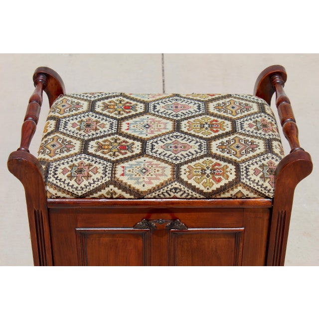Wood Vintage English-Style Mahogany Hall Bench With Shoe Storage Cabinet & Upholstered Seat For Sale - Image 7 of 11