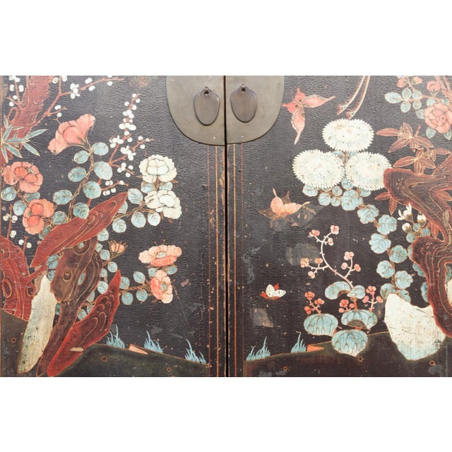Antique Black & Floral Chinoiserie Armoire For Sale - Image 9 of 11