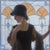 This oil painting captures a moment of elegance and contemplation, featuring a woman in profile against a backdrop of...