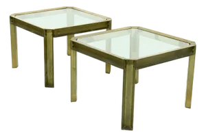 Model T09 Side Tables in Brass and Glass by Peter Ghyczy, 1970s, Set of 2
