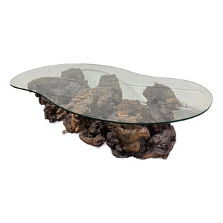 Mid Century Burl Wood Coffee Table For Sale