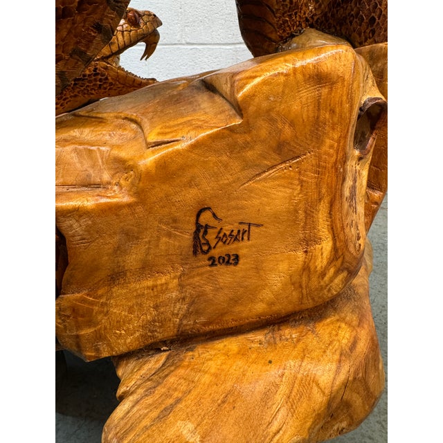 Hand-Carved Eagle & Serpent Wood Sculpture For Sale - Image 12 of 17