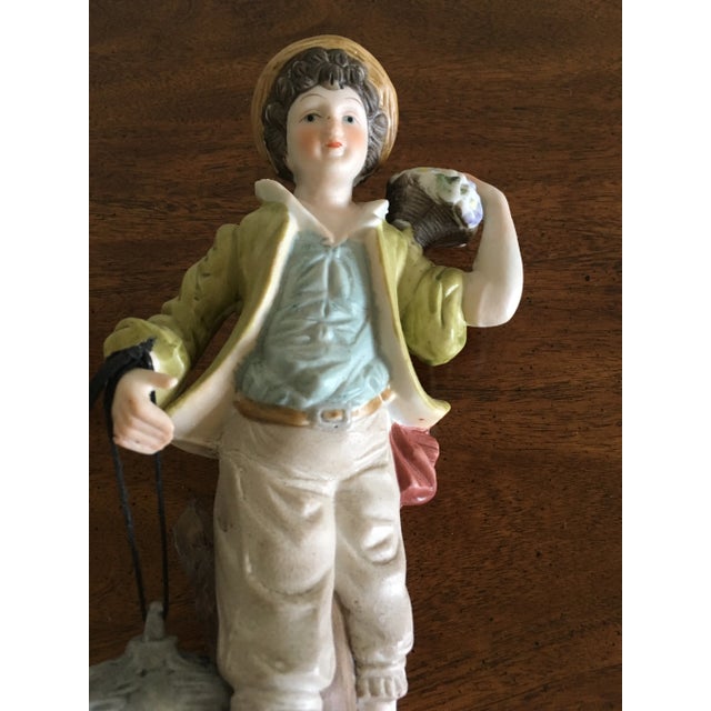 Vintage Boy Holding Light Lantern Figurine For Sale - Image 11 of 11