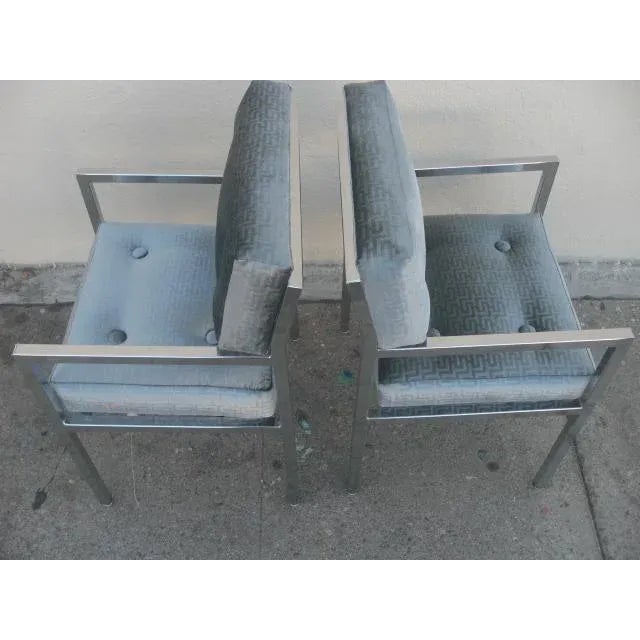 Chrome 1970s Modern Chrome Armchairs in Greek Key Velvet Upholstery - a Pair For Sale - Image 8 of 13