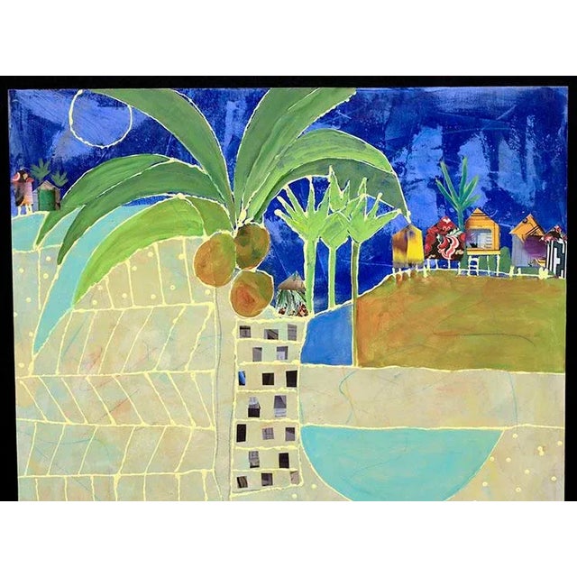 Abstract mixed media landscape painting on a hand-built wood frame by the artist Jill Krasner. The art measures 24" x 24"...