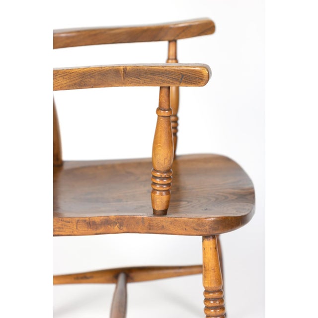 English Elm Vertical Slat Back Armchair Circa 1890 With Turned Legs and H-Stretcher For Sale - Image 10 of 13
