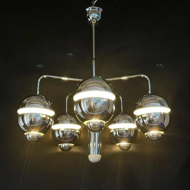 Chrome Sputnik Ceiling Lamp attributed to Klaus Hempel for Massive, Belgium, 1970s For Sale - Image 3 of 11