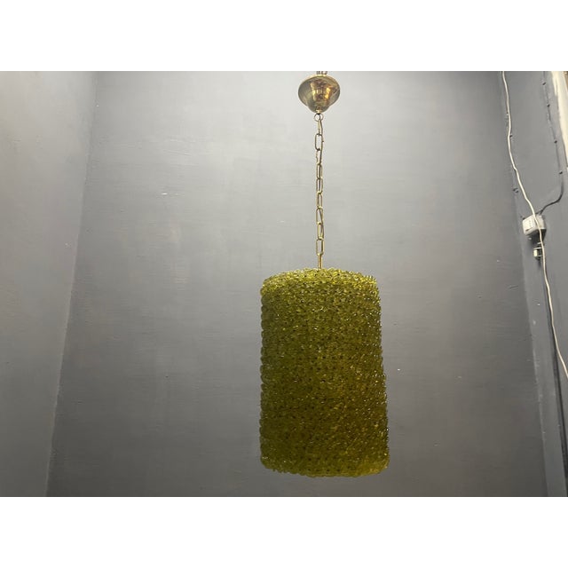 1980s Vintage Olive Green Murano Glass Flower Pendant Lights, 1980s, Set of 2 For Sale - Image 5 of 12