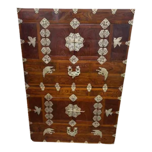 Antique Korean Elmwood Veneer Two Part Tansu Wedding Chest. 19th Century.