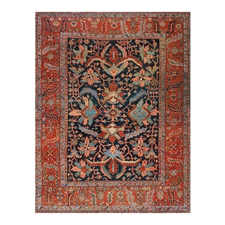 Phenomenal Navy Ground Color With Allover-Geometric Pattern Serapi Style Antique Persian Rug For Sale