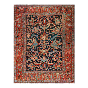 Phenomenal Navy Ground Color With Allover-Geometric Pattern Serapi Style Antique Persian Rug