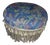 Vintage Blue Floral Paisley Ottoman Foot Stool With Tapestry Upholstery and Gold Tassel Fringe. For Sale