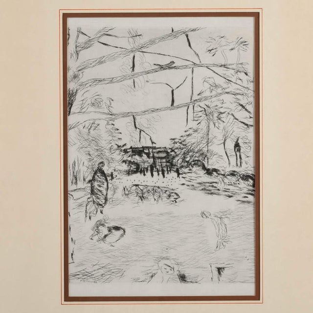 This framed signed "Le Parc Monceau" drypoint etching after Pierre Bonnard captures the quiet poetry and atmospheric charm...