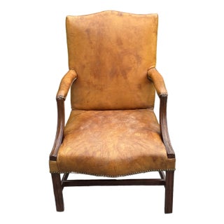 Late 18th Century American Leather Chippendale-Style Lolling Arm Chair For Sale