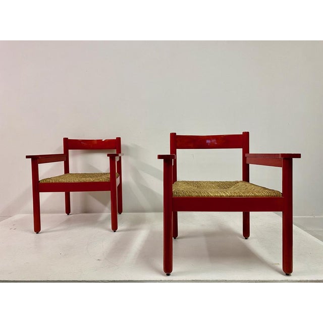 Set of Italian Red Armchairs with Rush Seats, 1960s For Sale - Image 4 of 17