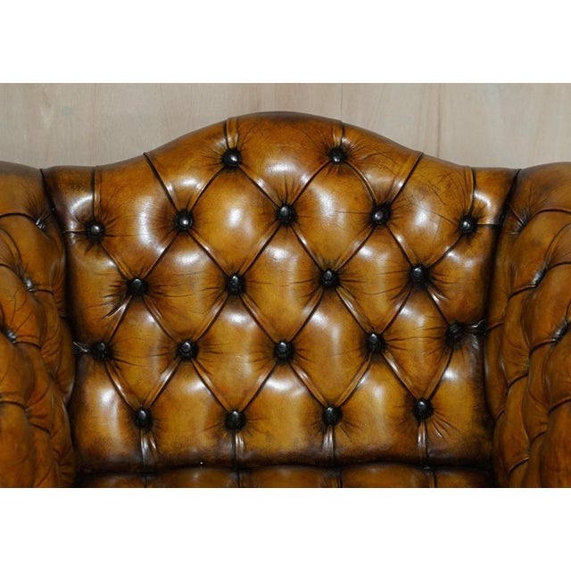 Antique Brown Leather Chesterfield Library Living Room Set, Set of 4 For Sale - Image 5 of 18