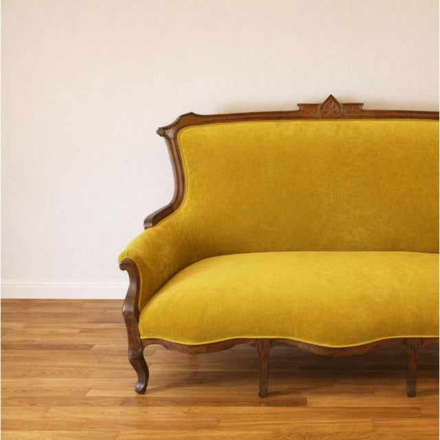 Art Nouveau Walnut and Velvet Sofa, Spain, Early 20th Century For Sale - Image 6 of 10
