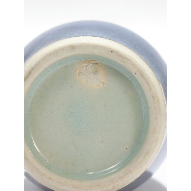 Signed Japanese Porcelain Periwinkle Blue Glaze Mallet Vase For Sale - Image 10 of 14