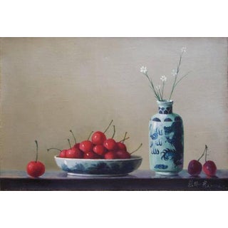 Zhang Wei Guang, Cherries with Pottery, Oil Painting, 2000s For Sale