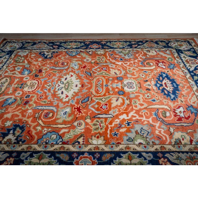 8x10 Rust Traditional Floral Oushak Hand Knotted Wool Carpet Rug For Sale In New York - Image 6 of 6