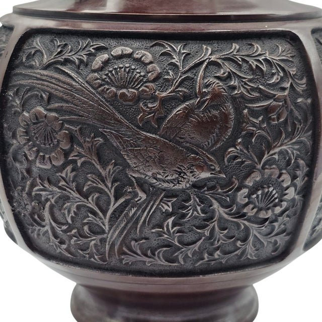 Early Showa Japanese Bronze Shrine Vase With Repoussé Birds and Dragon ...