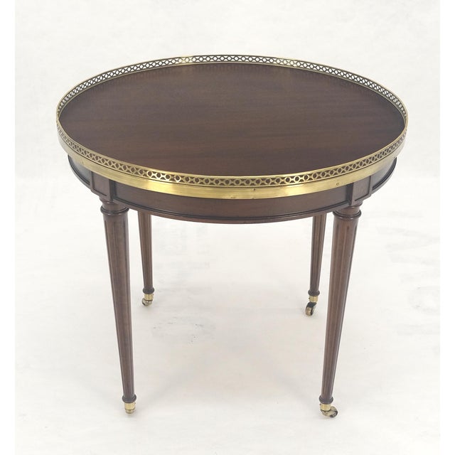 Wood Widdicomb Round Brass Gallery Top Fluted Legs Lamp Side Table on Casters MINT For Sale - Image 7 of 13