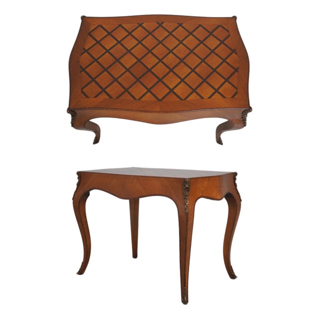 French Vintage Parquetry Mahogany Rectangular End Table For Sale