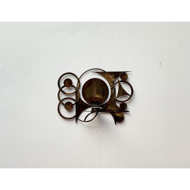 Brown Mid-Century Danish Brutalist Metal Wall Sculpture and Candle Holder by Henrik Horst For Sale - Image 8 of 18
