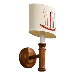 Scandinavian Modern, Wall Sconce, Pine, Fabric, Sweden, 1970s For Sale