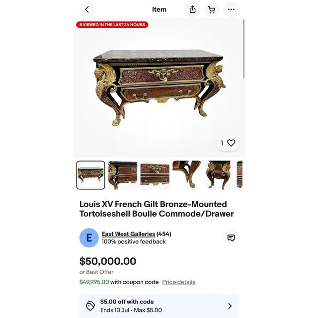 1980s Louis XV-Style Boulle Commode With Gilt Bronze Mounts & Marble Top by Maitland Smith For Sale - Image 9 of 11
