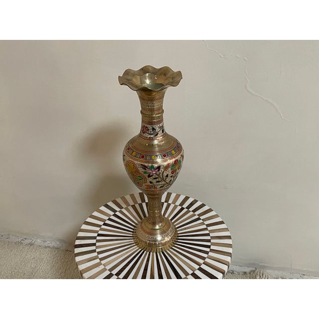 Art Deco Handcrafted Engraved Brass Vase For Sale - Image 3 of 10