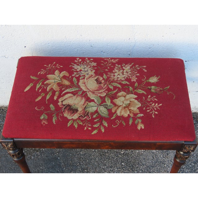 Wood Early 1900s Tapestry Carved Vanity Stool Bench Ottoman 6307 For Sale - Image 7 of 11