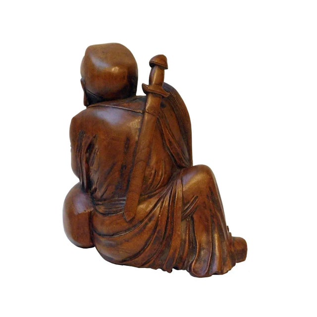 Vintage Carved Solid Wood Chinese Eight Immortals L� Dongbin With Whip & Sword Statue For Sale - Image 4 of 5