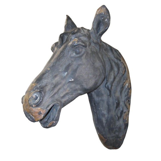 Antique French Plaster Horse Head Wall Mount For Sale In Atlanta - Image 6 of 7