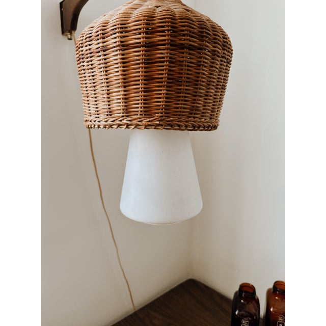 1960s 1960s Danish Wicker and Walnut Sconce For Sale - Image 5 of 5
