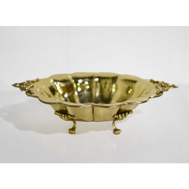 Mid Century Hammered Brass Scalloped Brass Footed Bowl Cachepot For Sale - Image 4 of 13