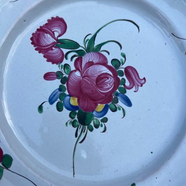 Ceramic Antique 19th Century French Faience Floral Tin Glazed Earthenware Plate For Sale - Image 7 of 12