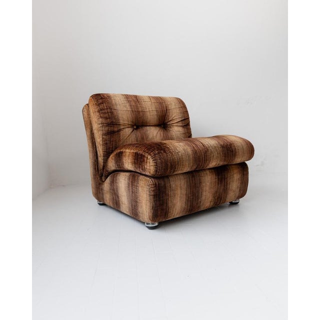 Vintage Space Age Armchair in Striped Velvet Brown by Europoltrona, Italy, 1970s For Sale - Image 15 of 15