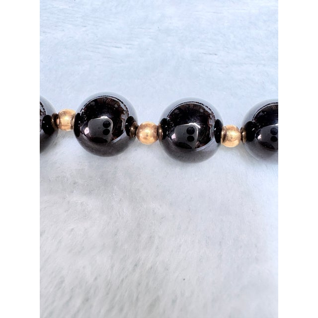 1990s Vintage Opera Length Continuous Strand Onyx Bead Necklace With 14k Gold Spacers For Sale - Image 5 of 5