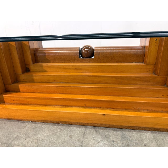 Brown Italian Modernist Wood and Glass Coffee Table With Sculptural Base, 1970s by Giuseppe Rivadossi For Sale - Image 8 of 8