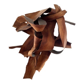 Leon Dickey Signed 2016 African Wood Veneer Abstract Wall Sculpture, 5 Ft For Sale
