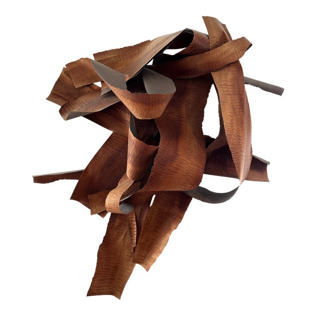 Leon Dickey Signed 2016 African Wood Veneer Abstract Wall Sculpture, 5 Ft For Sale