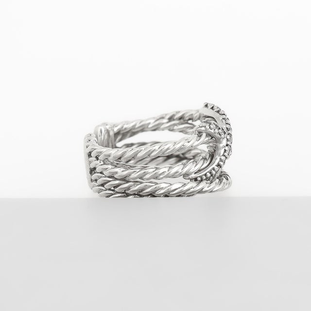 David Yurman Sterling Silver & Diamond Crossover X Ring For Sale - Image 9 of 15