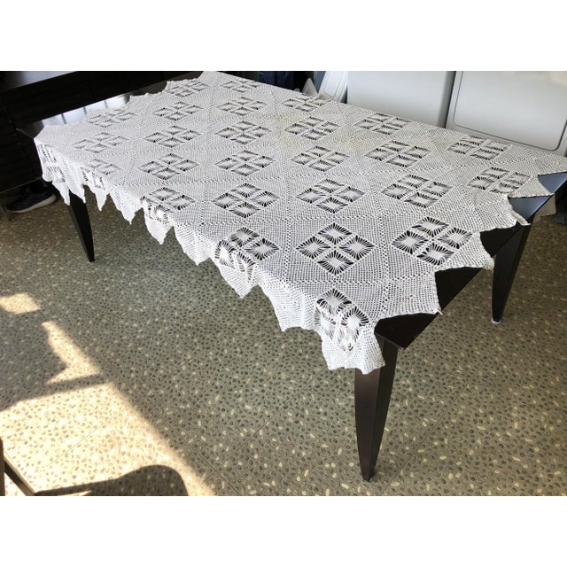 Shabby Chic Vintage Handmade White Cotton Crochet Tablecloth For Sale - Image 3 of 6