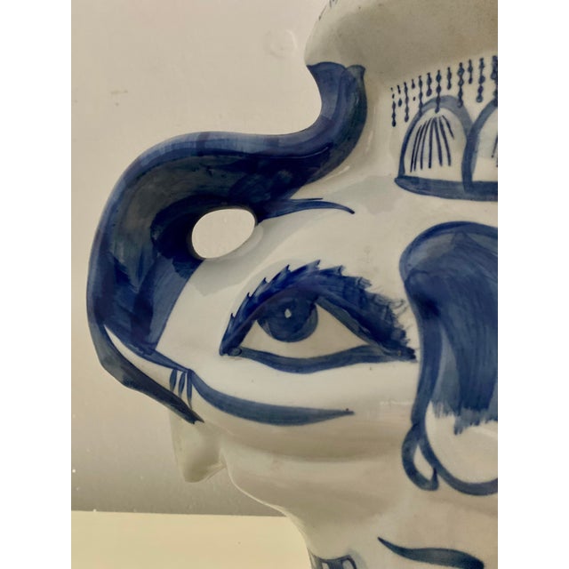 Blue Vintage Ceramic Chinoiserie Blue & White Elephant Plant Stand or Garden Stool For Sale - Image 8 of 12